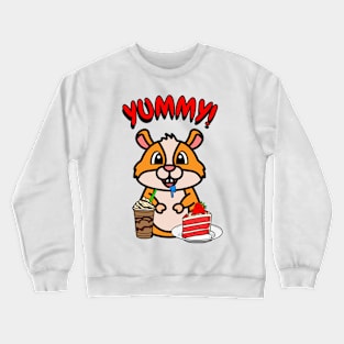 Cute orange pet is having coffee and cake Crewneck Sweatshirt